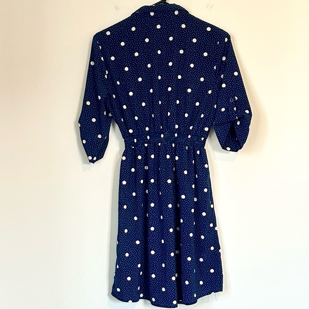 Elegant Navy Polka Dot Long Sleeve Dress - Size: Petite Large - Picture 8 of 8